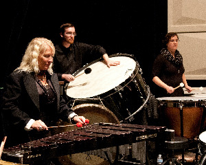Photograph of percussionists Janice, Will, and Mikki